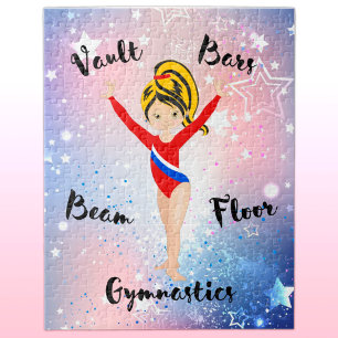 Gym Star Black / Blonde, Hazel Eyes, Red Leotard   Jigsaw Puzzle