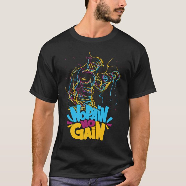 Gym Weight Lifting no pain no gain retro T-Shirt (Front)