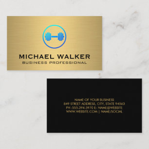 Gym Weight Logo   Gold Metallic Business Card
