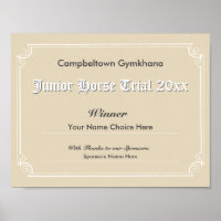 Gymkhana Horse Trials Winner's Certificate
