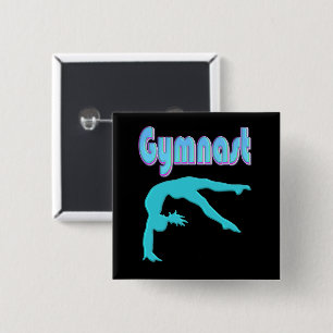 Gymnast Back Handspring Step Out Teal 15 Cm Square Badge