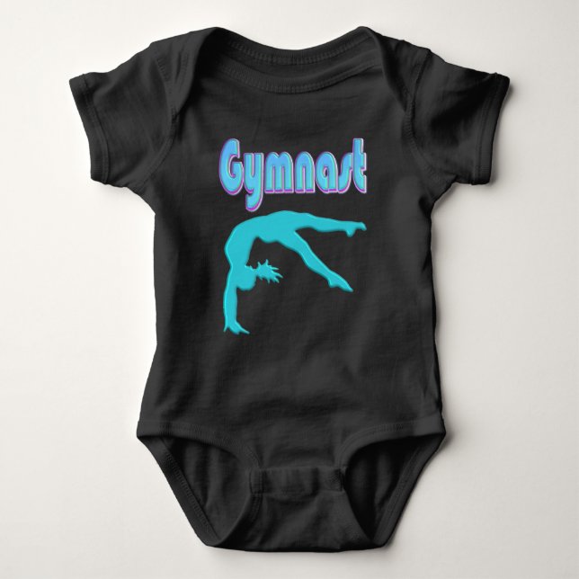 Gymnast Back Handspring Step Out Teal Baby Bodysuit (Front)