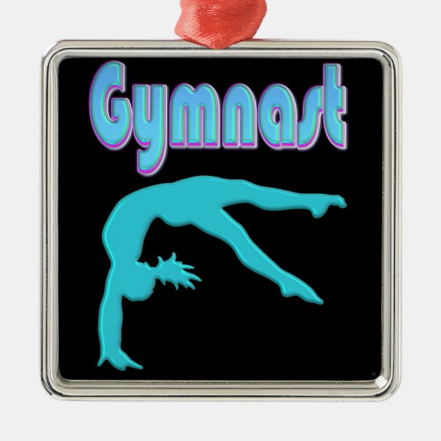 Gymnast Back Handspring Step Out Teal Metal Tree Decoration (Front)