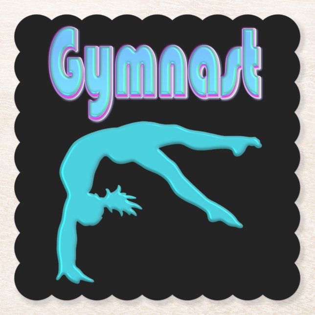 Gymnast Back Handspring Step Out Teal Paper Coaster (Front)