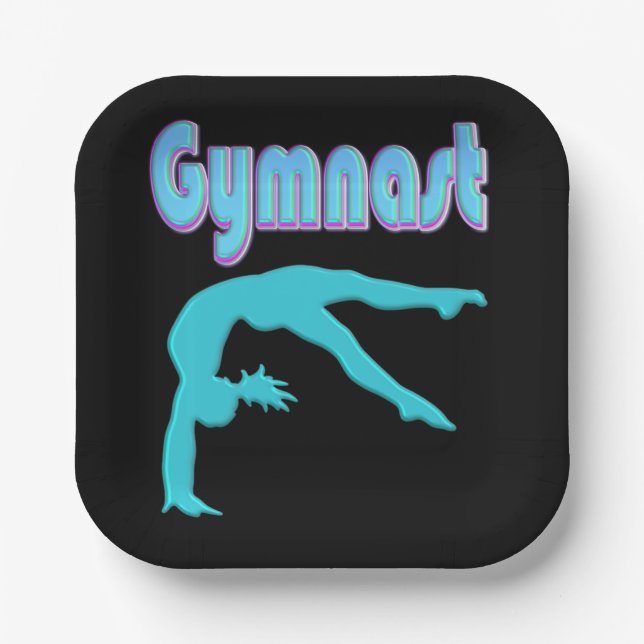 Gymnast Back Handspring Step Out Teal Paper Plate (Front)