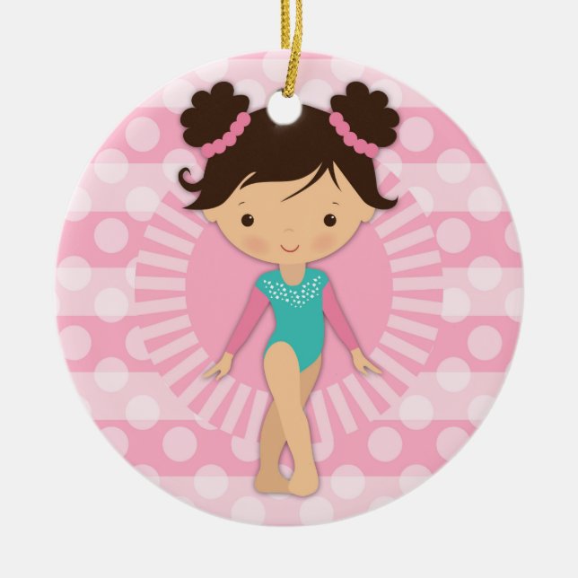 Gymnast - Cute Gymnastics Pink Turquoise Ceramic Tree Decoration (Front)