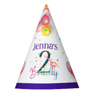 Gymnast cute kids birthday party colourful card hat