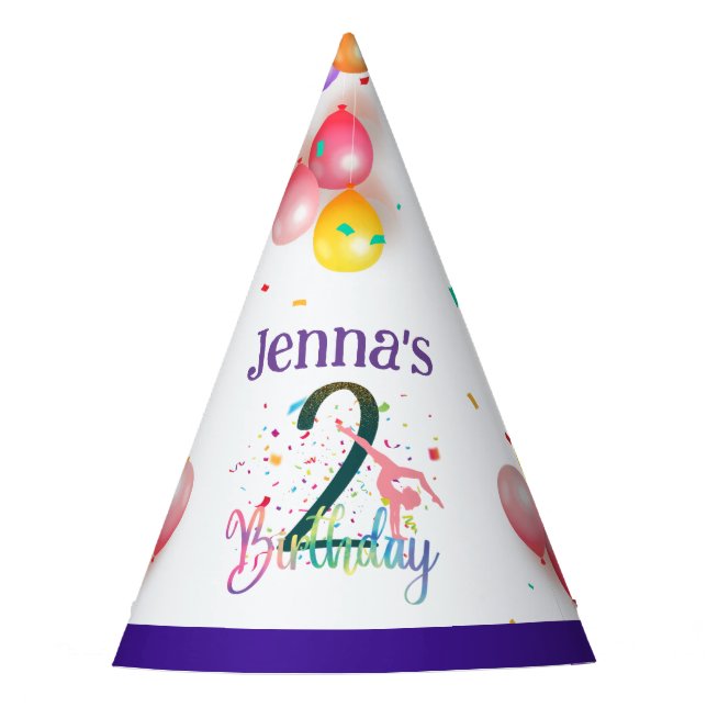 Gymnast cute kids birthday party colourful card hat (Front)