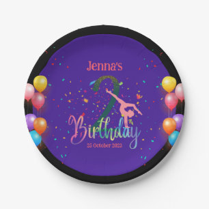 Gymnast cute kids birthday party colourful card paper plate