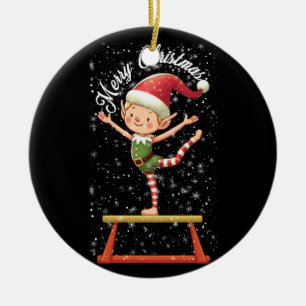 Gymnast Elf on Balance Beam   Xmas Gymnastics Chri Ceramic Tree Decoration