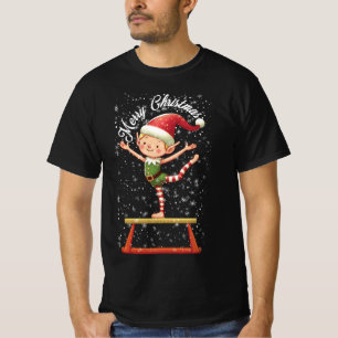 Gymnast Elf on Balance Beam   Xmas Gymnastics Chri T-Shirt