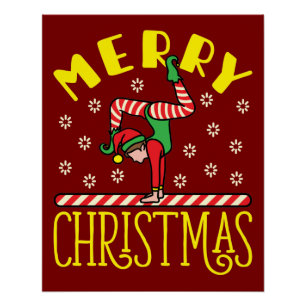 Gymnast Elf on Beam Gymnastics Christmas Poster