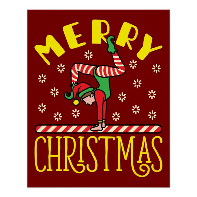 Gymnast Elf on Beam Gymnastics Christmas Poster (Front)