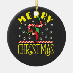 Gymnast Elf on Beam Gymnastics Christmas T-Shirt Ceramic Tree Decoration