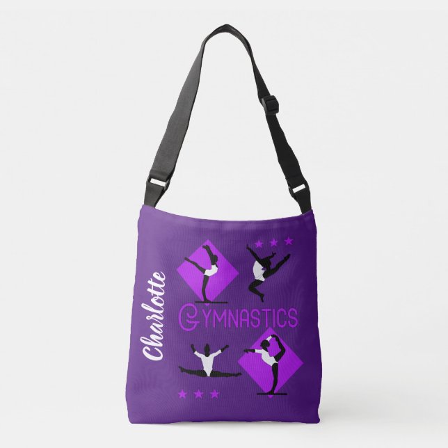 Gymnast Figures Cute Girls Gymnastics Personalised Crossbody Bag (Front)