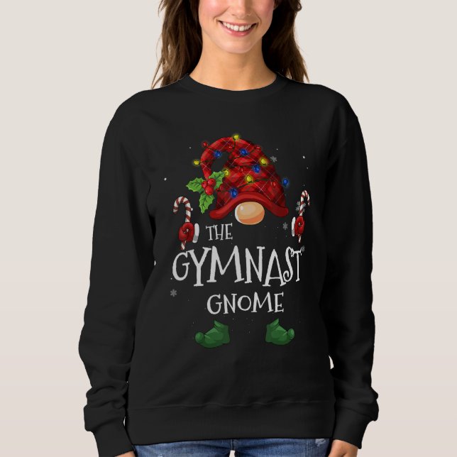 Gymnast Gnome Buffalo Plaid Christmas Tree Light Sweatshirt (Front)