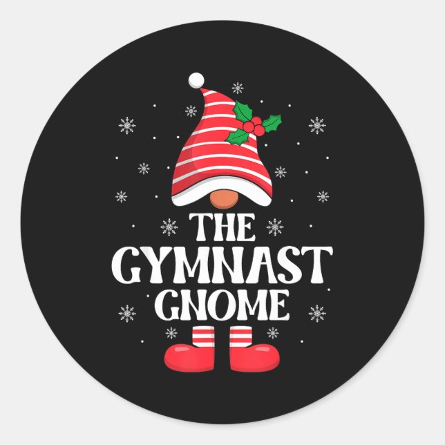 Gymnast Gnome Christmas Family Matching Group Funn Classic Round Sticker (Front)