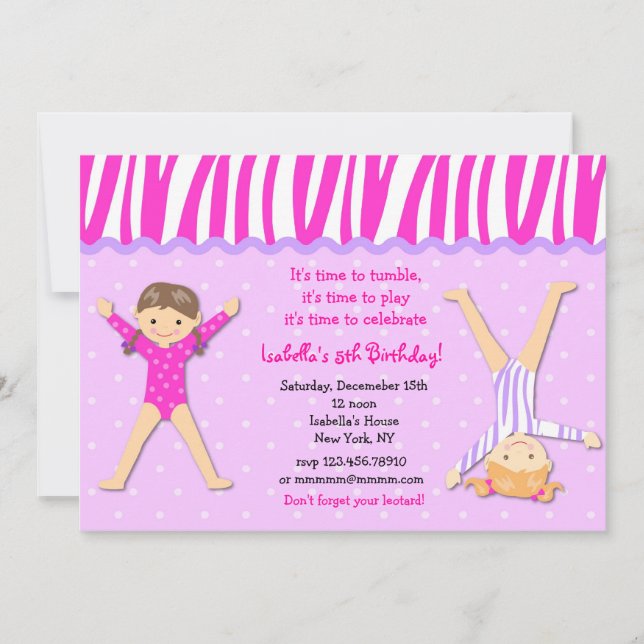 Gymnast Gymnastic Birthday Party Invitations (Front)