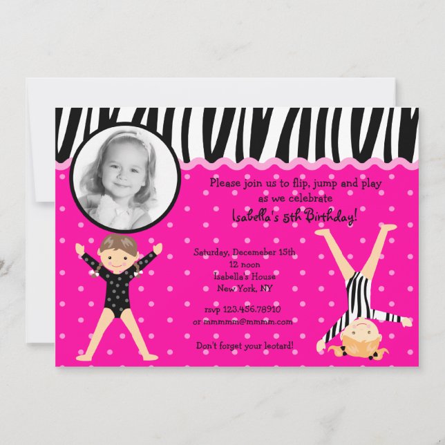 Gymnast Gymnastic Birthday Party Invitations (Front)