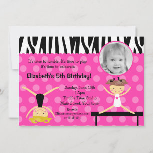 Gymnast Gymnastics Photo Birthday Invitations