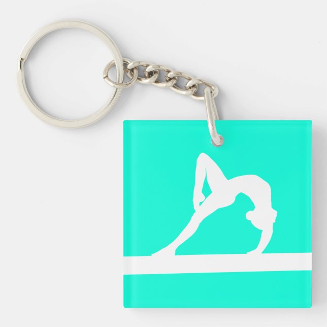 Gymnast Keychain w/Name Turquoise (Front)