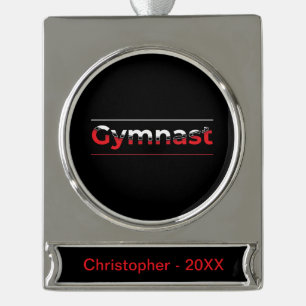 Gymnast - Minimalist Modern Gymnastics Word Silver Plated Banner Ornament
