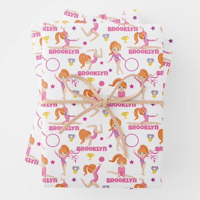 Gymnast Multicultural Personalised Wrapping Paper Sheet (In situ)