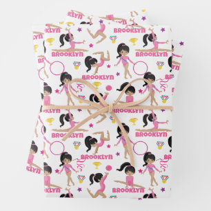 Gymnast Multicultural Personalized Wrapping Paper Sheet