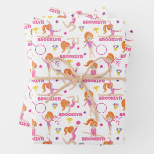 Gymnast Multicultural Personalized Wrapping Paper Sheet