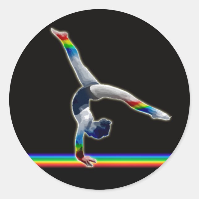 Gymnast on a Rainbow Beam Classic Round Sticker (Front)