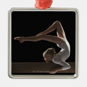 Gymnast on balance beam metal tree decoration
