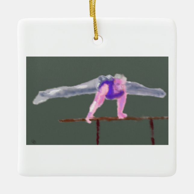 Gymnast on Bar Art Ceramic Ornament (Front)