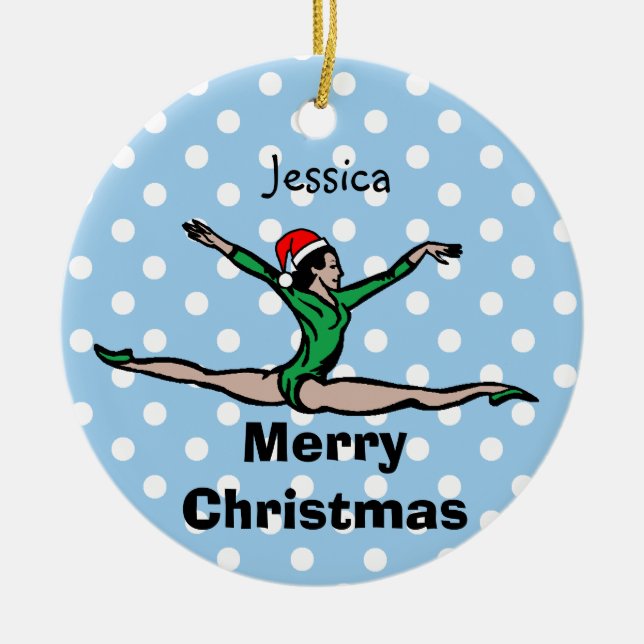 Gymnast Personalise Leap Santa ornament (Front)