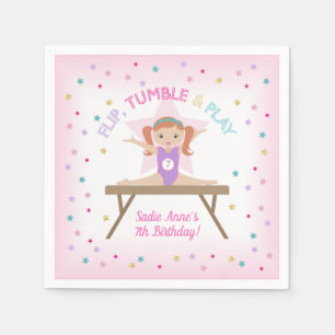 Gymnast Pink Hair Gymnastics Jump Birthday Party Napkin