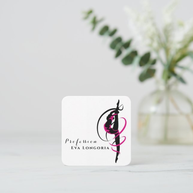 Gymnast Pink Square Business Card (Standing Front)