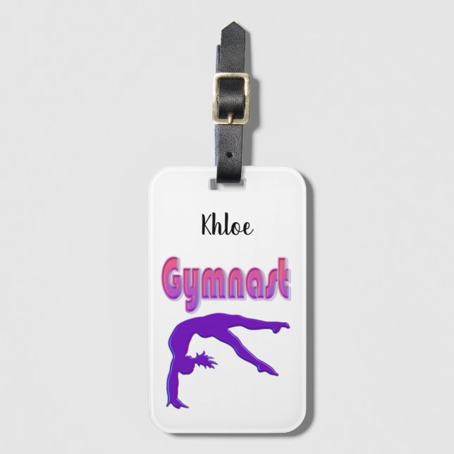Gymnast Power Tumbling Purple Metallic Luggage Tag (Front Vertical)