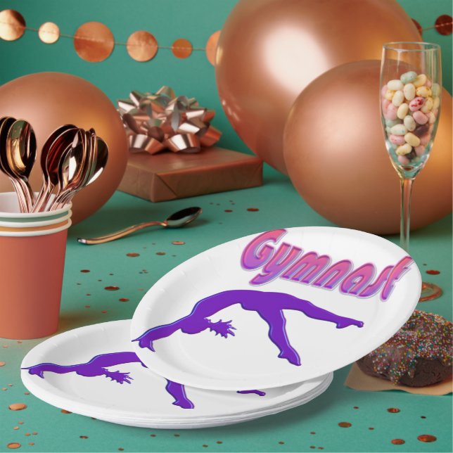 Gymnast Power Tumbling Purple Metallic Paper Plate (Multi)