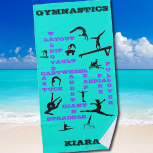 Gymnast Skills and Silhouettes Personalised Beach Towel
