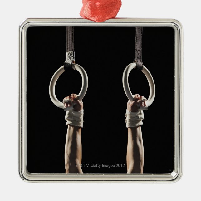 Gymnast swinging from rings 2 metal tree decoration (Front)