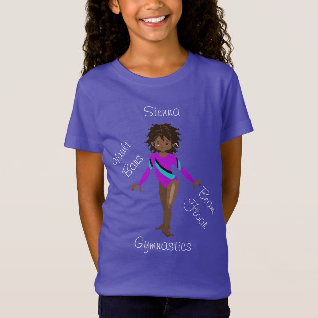 Gymnastic African American, Brown Eyes, Purple Leo T-Shirt (Front)