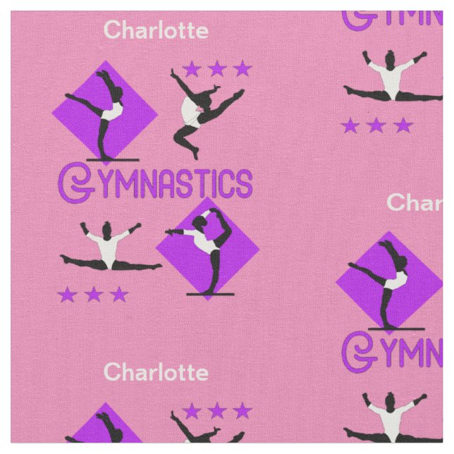 Gymnastic Athletes Purple Pink Personalised Fabric (Close Up)