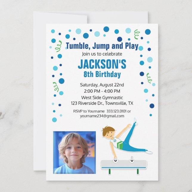 Gymnastic Birthday Invitation for Boy (Front)