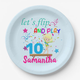 Gymnastic Birthday Let's Flip Custom  Paper Plate