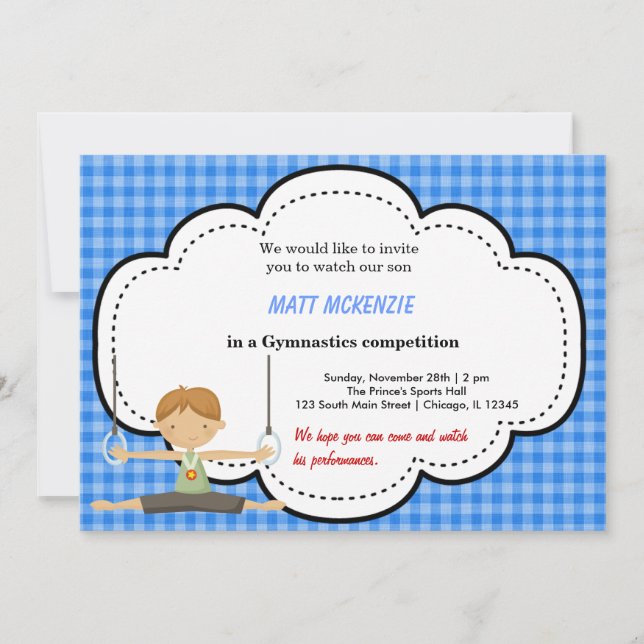 Gymnastic Boy Competition (Blue) Invitation (Front)