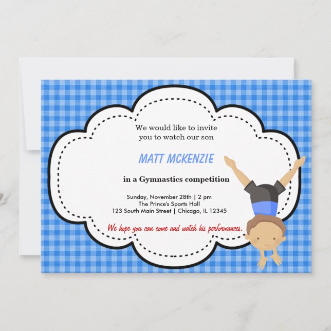 Gymnastic Boy Competition (Blue) Invitation (Front)