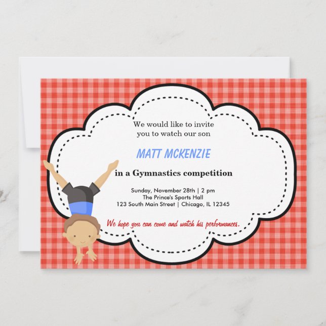 Gymnastic Boy Competition (Red) Invitation (Front)