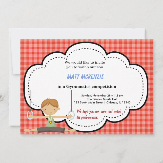 Gymnastic Boy Competition (Red) Invitation (Front)