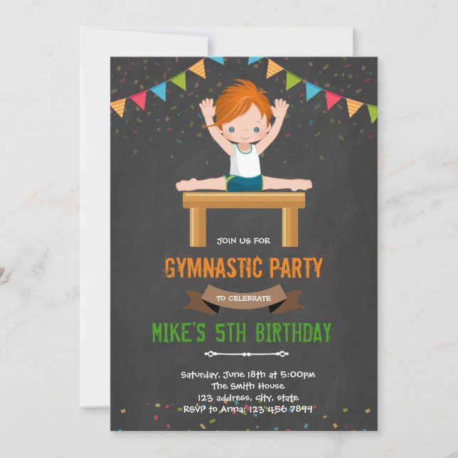 Gymnastic boy invitation (Front)