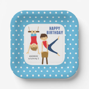 Gymnastic boys Birthday Paper Plate dots