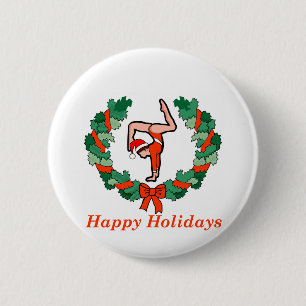 Gymnastic Happy Holidays Wreath 6 Cm Round Badge